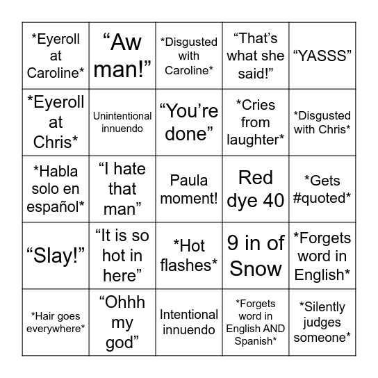 Paula Bingo Card