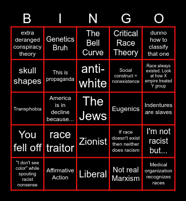 Racialization Comments Bingo Card