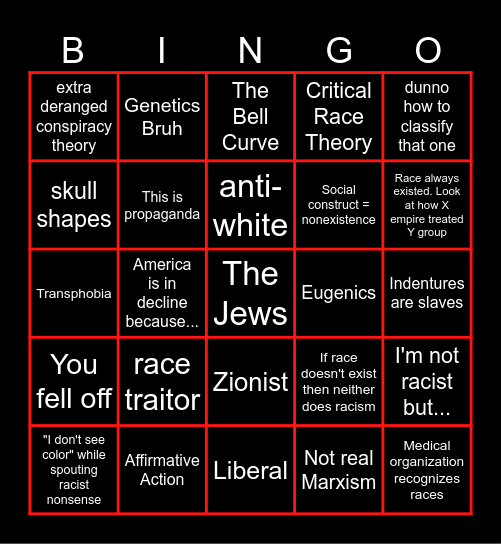 Racialization Comments Bingo Card