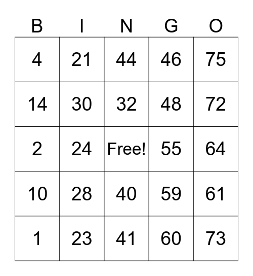 Les chiffres Bingo Card