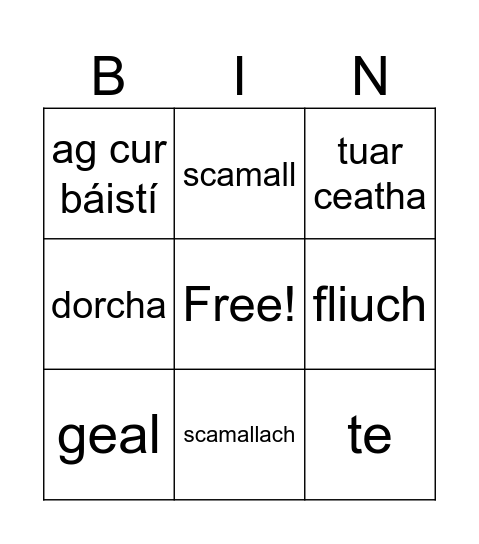 Biongó - An Aimsir Bingo Card