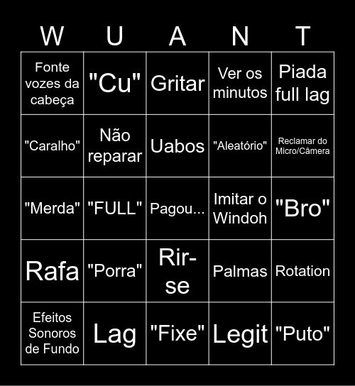 Bingo Do Wuant Bingo Card