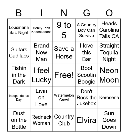 Country Bingo Card