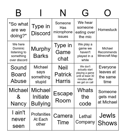 Gaming Bois Bingo Card