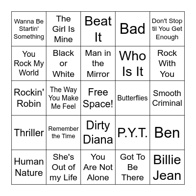 Michael Jackson Bingo Card