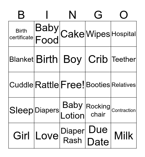 Baby Shower Bingo Card