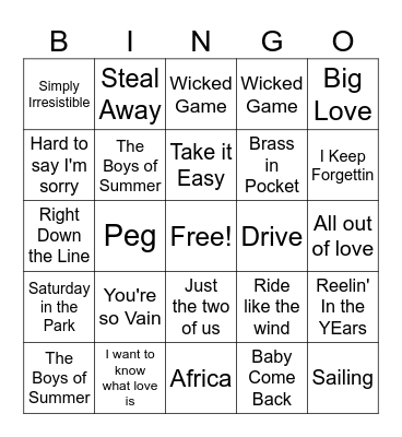 Yacht Rock Bingo Card