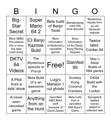 Lost Media Bingo Card