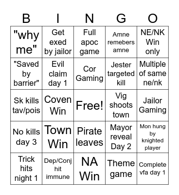 Tos2 Bingo Card