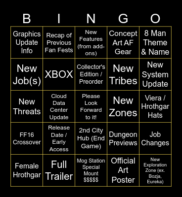 FFXIV JP Fan Fest Keynote Predictions 2024 Bingo Card