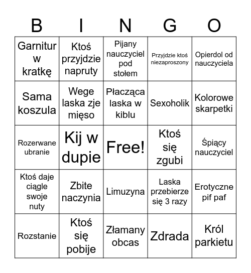 Bingo ogólne Bingo Card