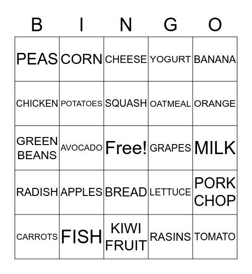 HEALTHY EATING Bingo Card