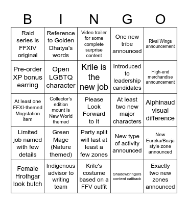 Tokyo Fanfest Dawntrail Bingo Card