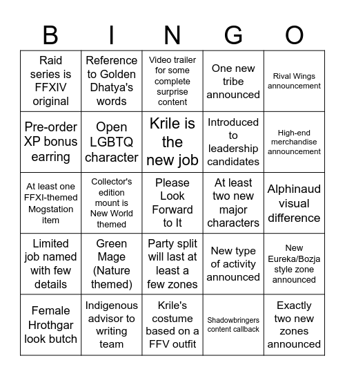 Tokyo Fanfest Dawntrail Bingo Card