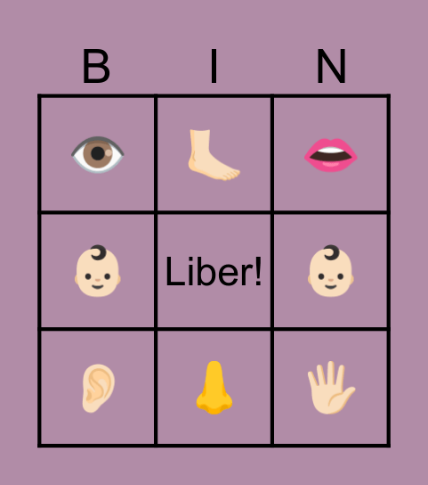Părţile corpului Bingo Card
