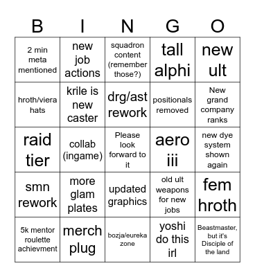 JP Fanfest Bingo Card