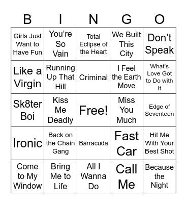 Women Rock Legends Bingo Card