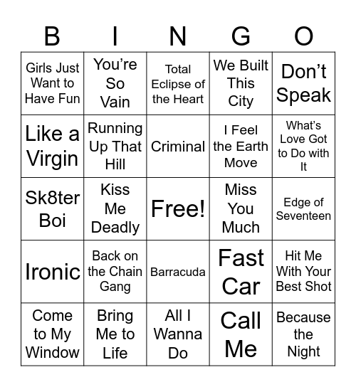 Women Rock Legends Bingo Card