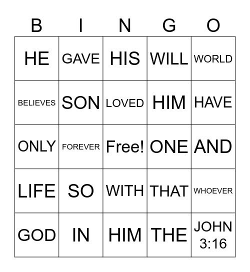 JOHN 3:16 Bingo Card