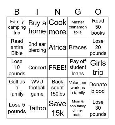 2024 Bucket List Bingo Card