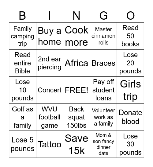 2024 Bucket List Bingo Card