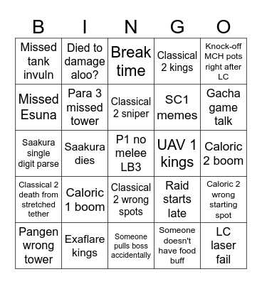 P12S Fun Bingo Card