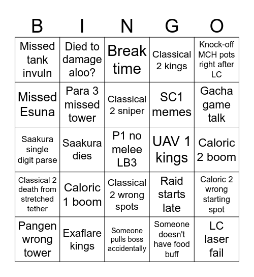 P12S Fun Bingo Card