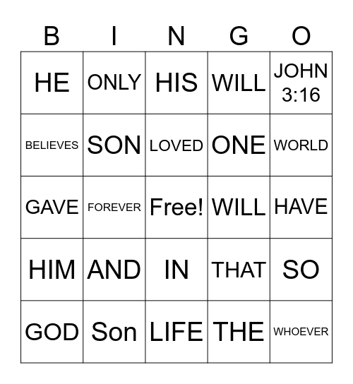 JOHN 3:16 Bingo Card