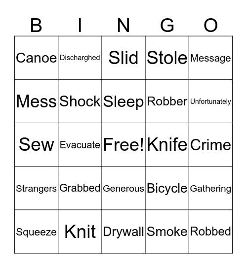 Evening ESL Bingo Card