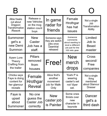 HANDLEBAR Final Fantasy 14 Bingo Card