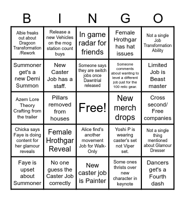 HANDLEBAR Final Fantasy 14 Bingo Card