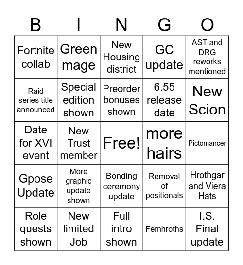 JP fanfest Bingo Card