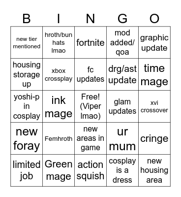 fanfest bingo Card