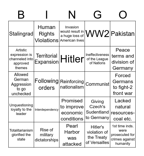 Global 2 Ch 14 WW2 Bingo Card