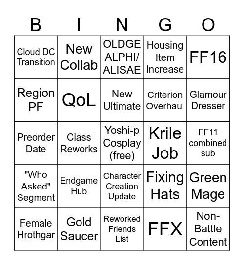 FFXIV FanFest Tokyo 2024 Bingo Card