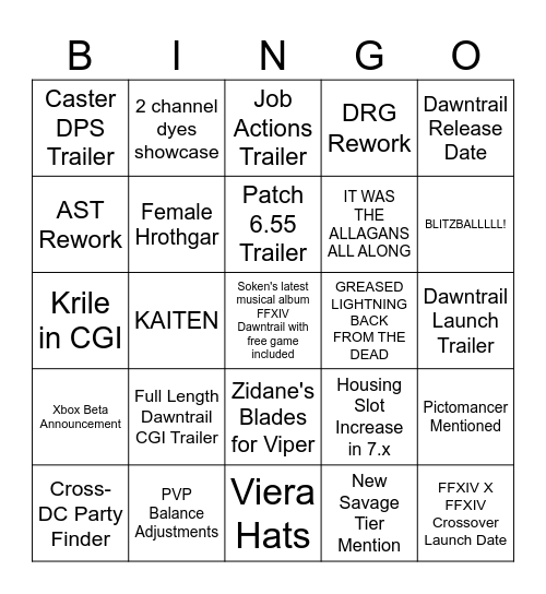 XIV JP Fanfest Keynote Bingo Card