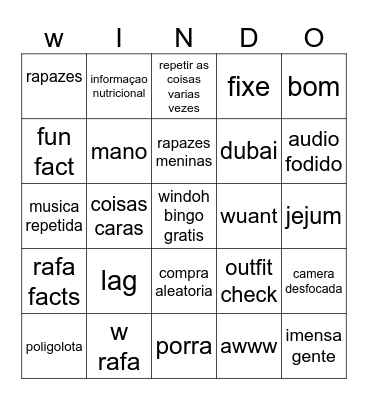 windoh bingo Card