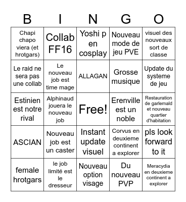 Bingo Dawntrail Bingo Card