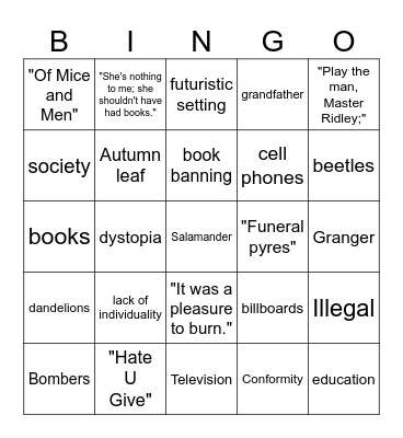 Fahrenheit 451 Bingo Card
