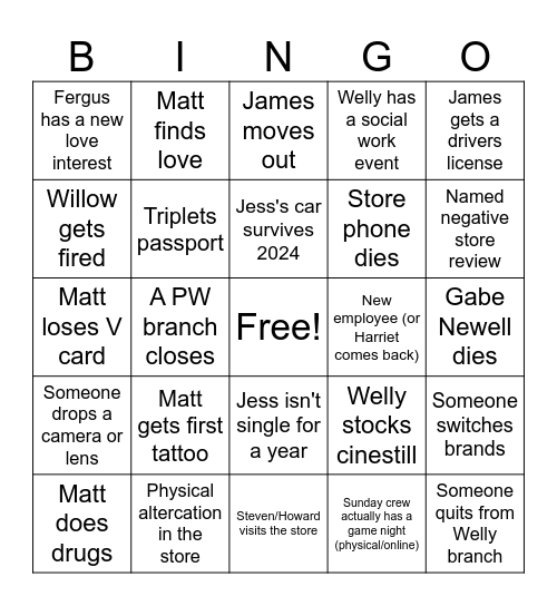 Sunday Crew 2024 Bingo Card