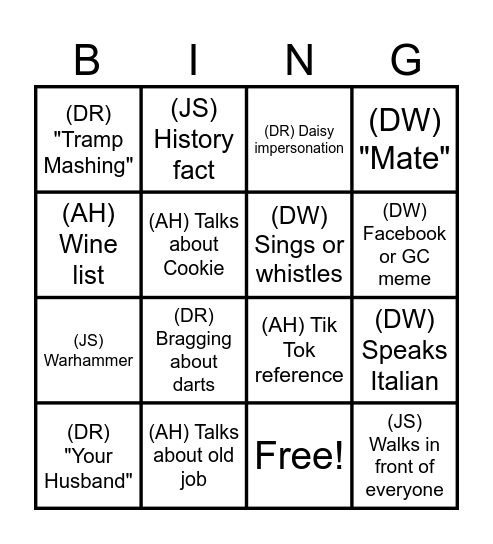Decanter Bingo! Bingo Card
