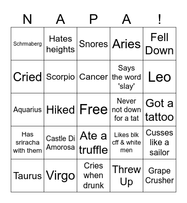 Napa Bitchesssss Bingo Card
