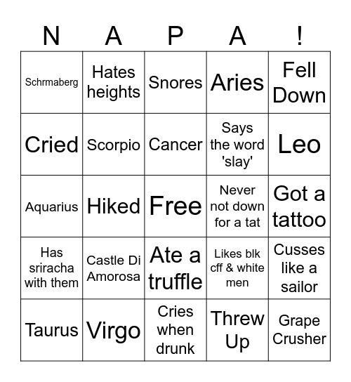 Napa Bitchesssss Bingo Card