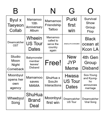 Jess Kpop 2024 Bingo Card
