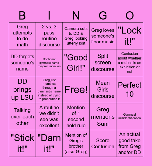 Super 16 Bingo: Greg Edition Bingo Card