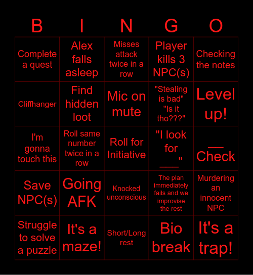 DnD Bingo Card