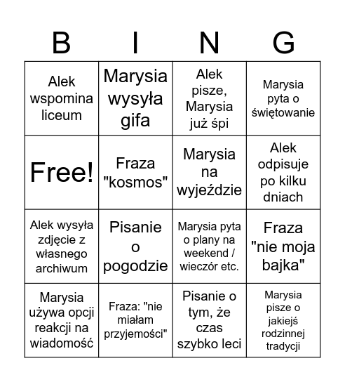 Konwersacja Bingo Card