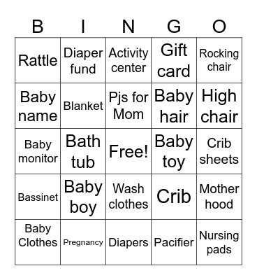 Krystal’s Baby shower Bingo Card