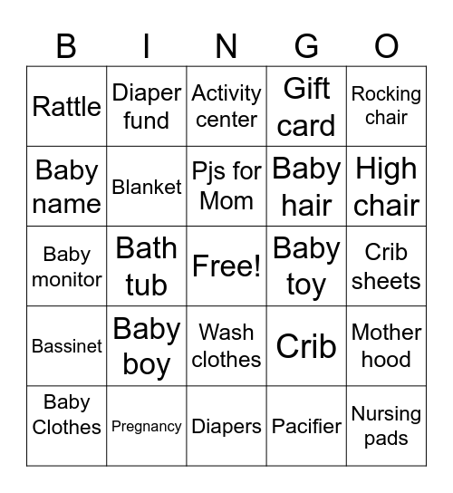 Krystal’s Baby shower Bingo Card