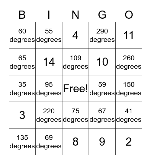 Circle Theorems Bingo Card
